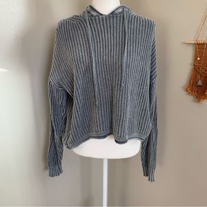 Gilded Intent Blue Grey Knit Hooded Sweater Open Back Size Small